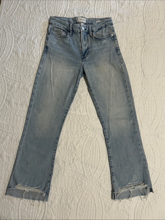 Frame Denim Denim - Frame Denim Light Blue ‘Le Crop Mini Boot’ Jeans with Raw Hem Sz: 27